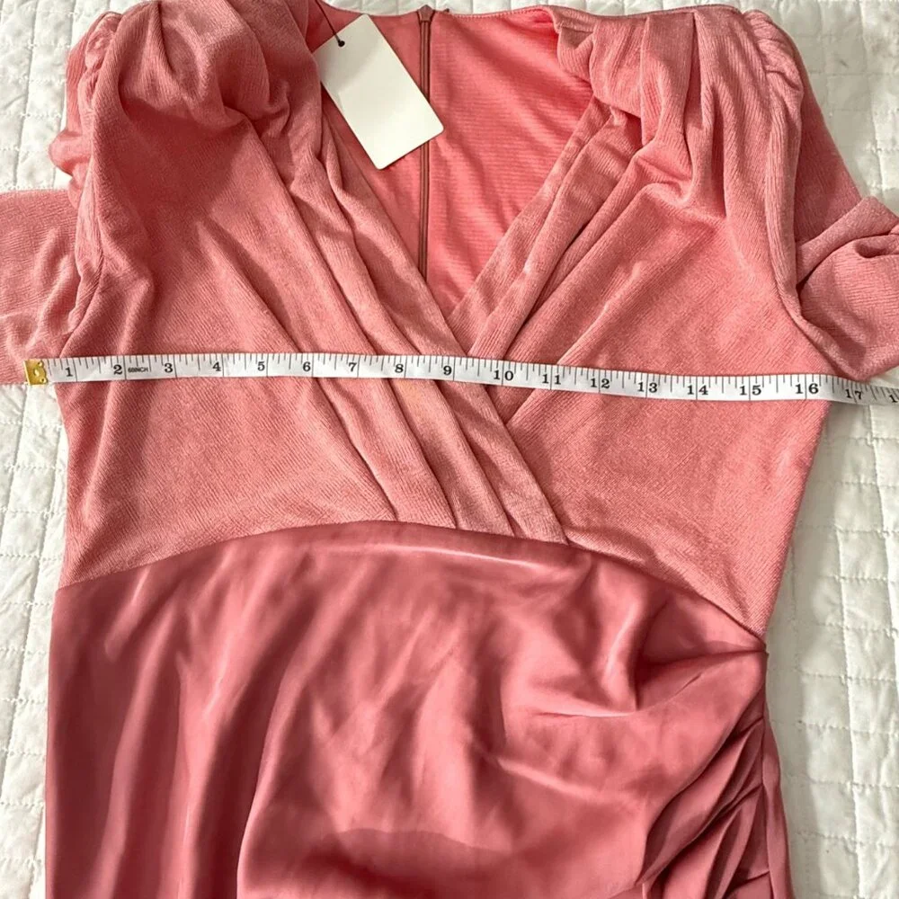 NWOT, Pink Draped Long-Sleeve Midi Dress By Spoken, L - Picture 10 of 12